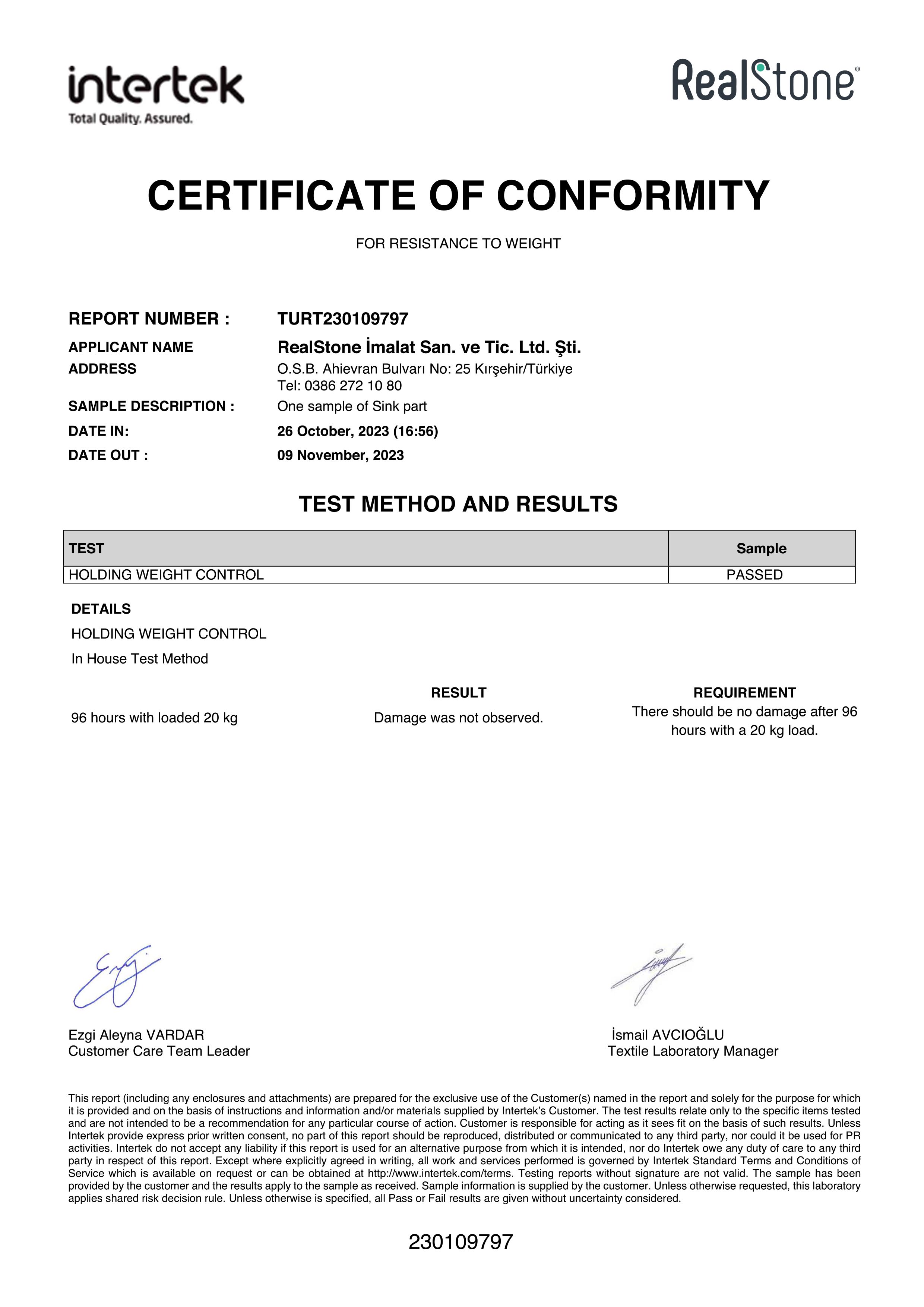 INTERTEK AĞIRLIK TESTİ